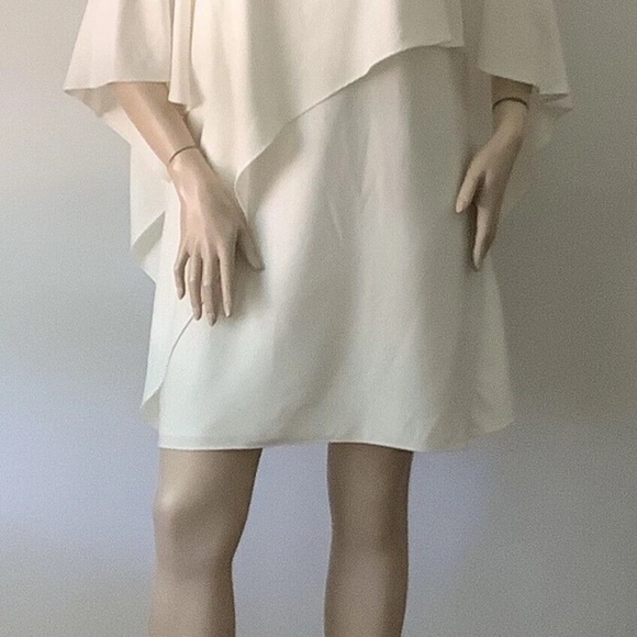 HALSTON HERITAGE Ivory Diagonal Drape Cape Dress (Size 10) - Picture 8 of 9